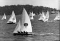 Willie B (striped rectangle) in a fleet in strong wind during the late 1960s © John Steamer Stanley collection