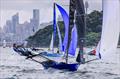 JJ Giltinan 18ft Skiff World Championship 2026 Invitation Race - The USA team on the spinnaker run to Chowder Bay