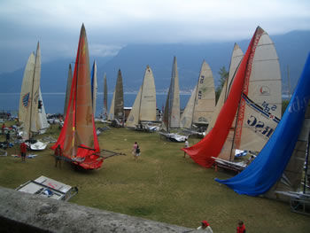 The 18' skiff fleet at Campione on Lake Garda photo copyright Jeremy Smithers taken at  and featuring the 18ft Skiff class