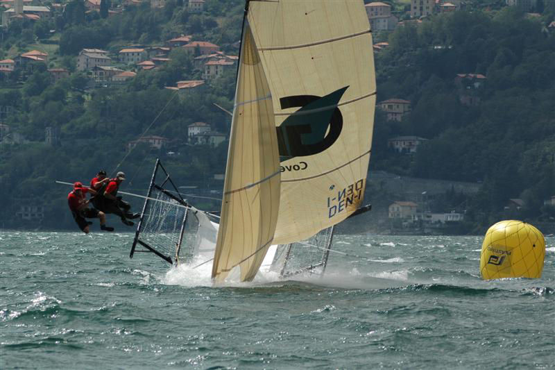 Action from the 18ft Skiff Italian Grand Prix on Lake Como photo copyright Christophe Favreau / www.christophefavreau.book.fr taken at  and featuring the 18ft Skiff class