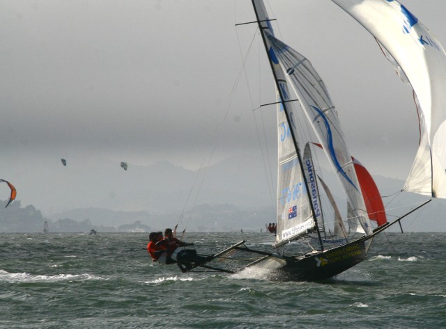 The Ronstan Bridge to Bridge race is held on day four of the 18ft Skiff International Regatta in San Francisco photo copyright Rich Roberts taken at  and featuring the 18ft Skiff class