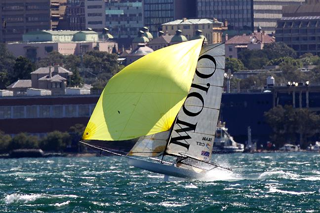 Chris Nicholson's Mojo Wine on the opening day of the Australian 18ft Skiff season photo copyright Frank Quealey taken at Australian 18 Footers League and featuring the 18ft Skiff class