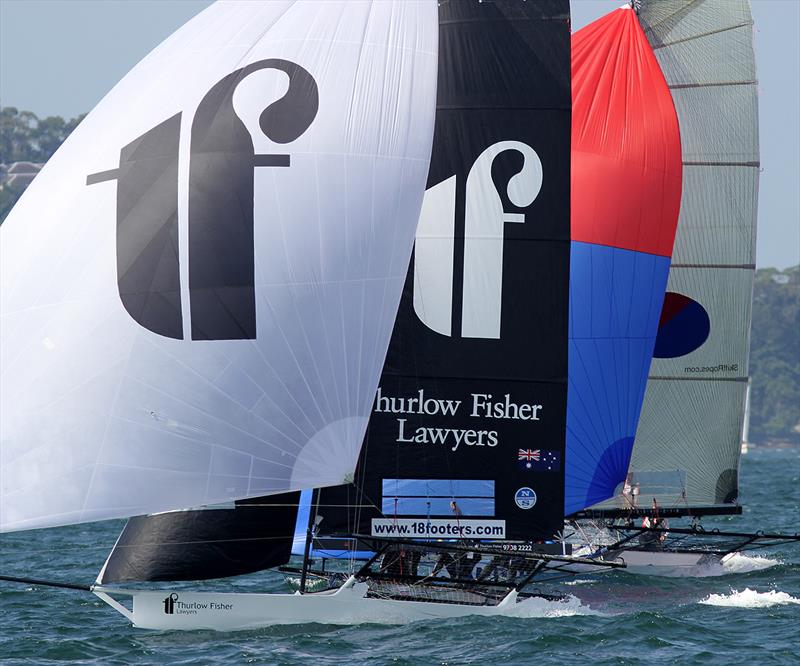 Thurlow Fisher Lawyers finishes third, just ahead of Yandoo during the 18ft Skiff Yandoo Trophy photo copyright Frank Quealey taken at Australian 18 Footers League and featuring the 18ft Skiff class