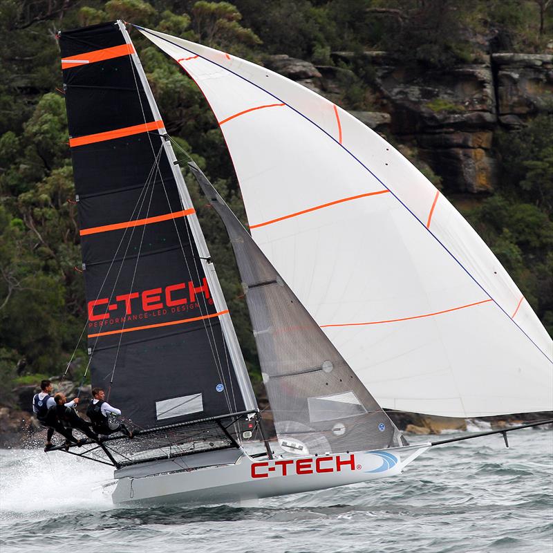 Alex Vallings drives C-Tech ard down the second run to Obelisk during 18ft Skiff 2017 JJ Giltinan Championship race 6 photo copyright Frank Quealey taken at Australian 18 Footers League and featuring the 18ft Skiff class