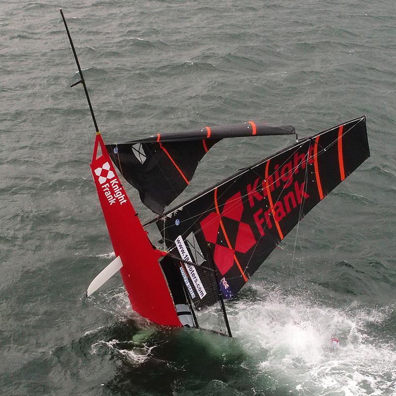 Knight Frank capsizes during 18ft Skiff JJ Giltinan Championship Race 2 - photo © www.AeroMedia.com.au