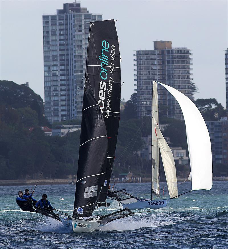 Appliancesonline and Yandoo on the second spinnaker run during 18ft Skiff JJ Giltinan Championship Race 3 photo copyright Frank Quealey taken at Australian 18 Footers League and featuring the 18ft Skiff class