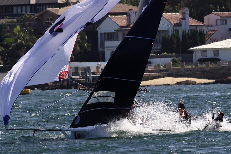 Tough conditions for the crews and their 'queens' during the 18ft Skiff Queen of the Harbour photo copyright Frank Quealey taken at Australian 18 Footers League and featuring the 18ft Skiff class