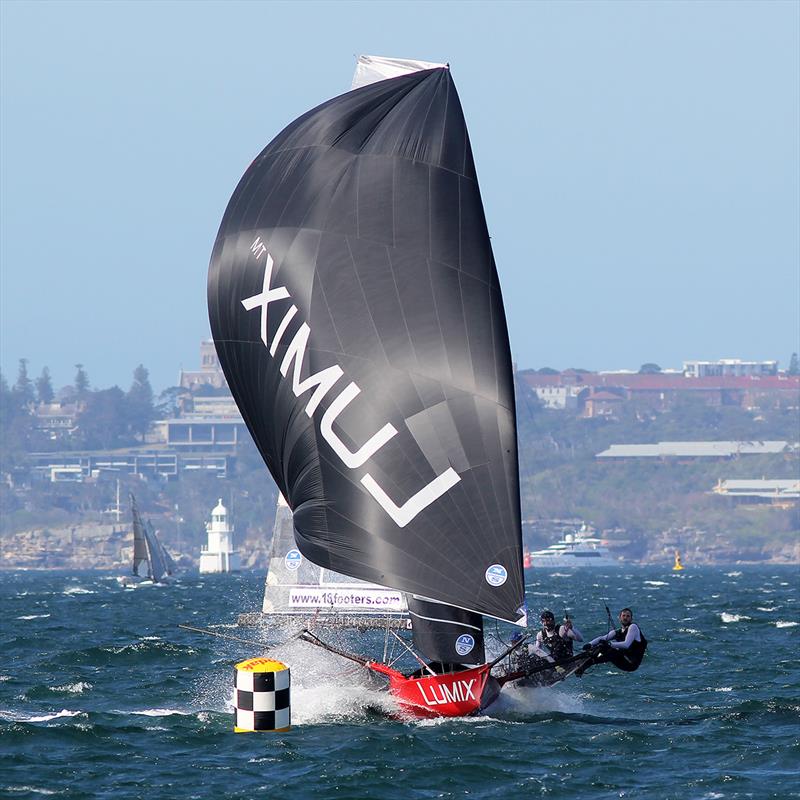 Jordan and Lachlan approaching the bottom mark last season on Panasonic Lumix photo copyright Frank Quealey taken at Australian 18 Footers League and featuring the 18ft Skiff class