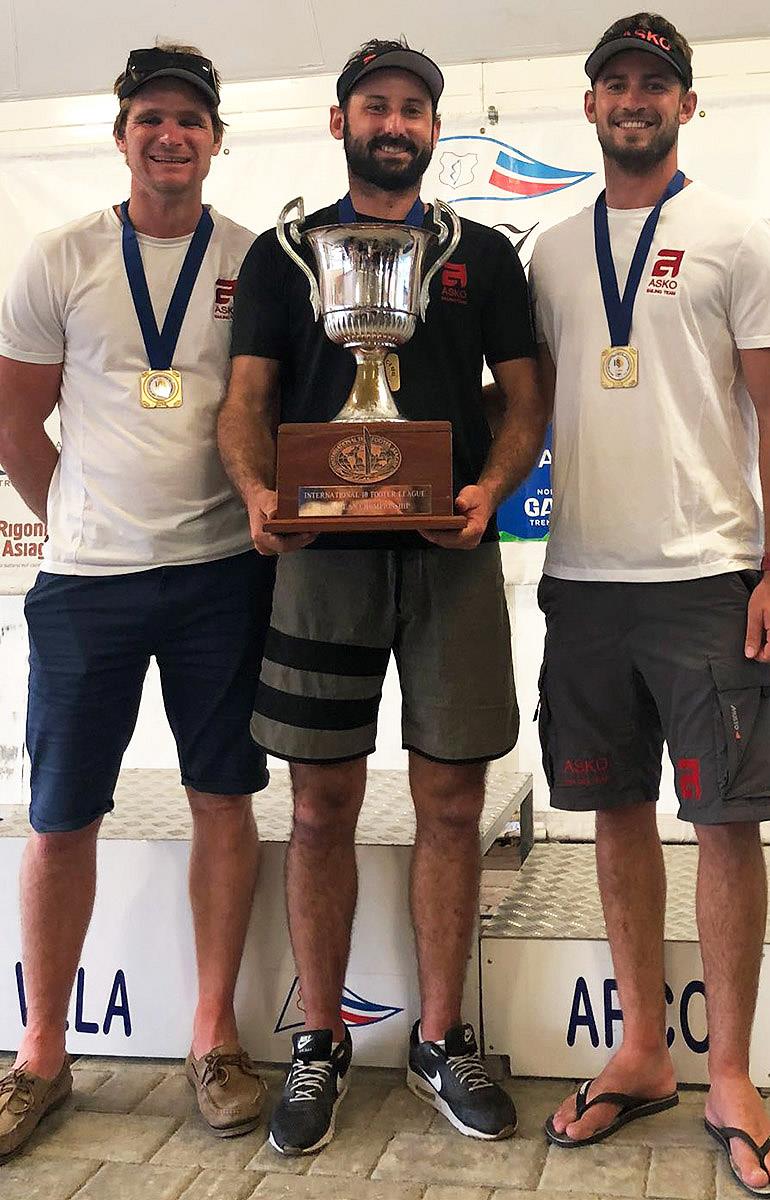 Mark Foy Trophy winning Asko Appliances crew (l-r) Trent Barnabas, James Dorron & Harry Bethwaite photo copyright Circolo Vela Arco taken at Circolo Vela Arco and featuring the 18ft Skiff class