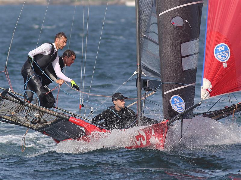 Sean Langman's Noakesailing experienced team show the concentration needed in an 18 - photo © Frank Quealey