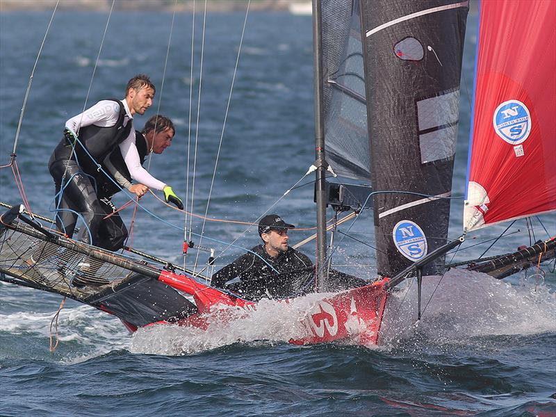 Sean Langman's Noakesailing experienced team show the concentration needed in an 18 photo copyright Frank Quealey taken at Australian 18 Footers League and featuring the 18ft Skiff class