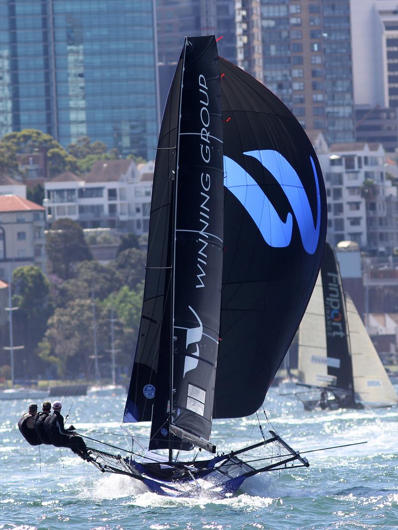 Winning Group continues to improve, but paid a heavy price for the mark rounding error during 18ft Skiff NSW Championship race 1 photo copyright Frank Quealey taken at Australian 18 Footers League and featuring the 18ft Skiff class