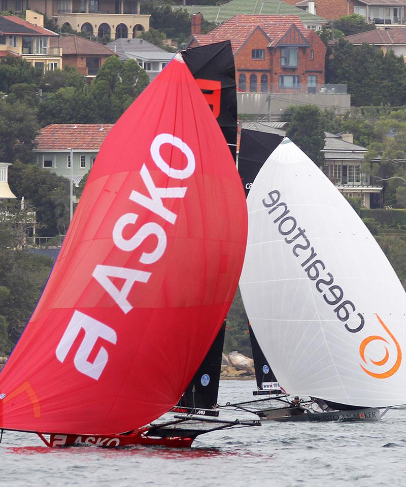 Asko Appliances grabs second place just ahead of The Kitchen Maker-Caesarstone on day 1 of the 18ft Skiff Australian Championship photo copyright Frank Quealey taken at Australian 18 Footers League and featuring the 18ft Skiff class