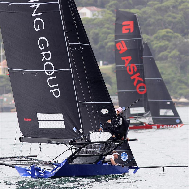 Champion Winning Group team hard at work on day 1 of the 18ft Skiff Australian Championship photo copyright Frank Quealey taken at Australian 18 Footers League and featuring the 18ft Skiff class