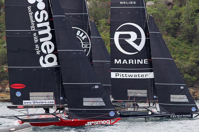 Teams on the left hand side of the course to the top mark on day 1 of the 18ft Skiff Australian Championship - photo © Frank Quealey