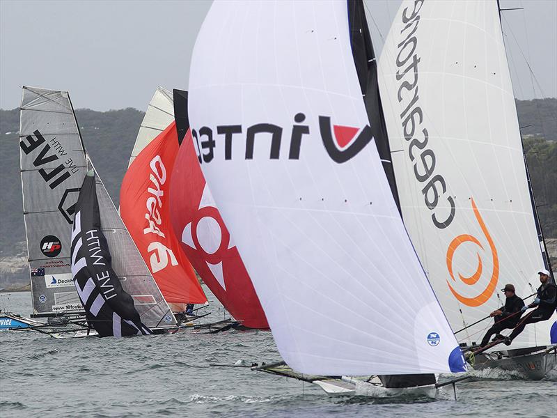 Vintec leads the pack on the first spinnaker run on day 1 of the 18ft Skiff Australian Championship - photo © Frank Quealey