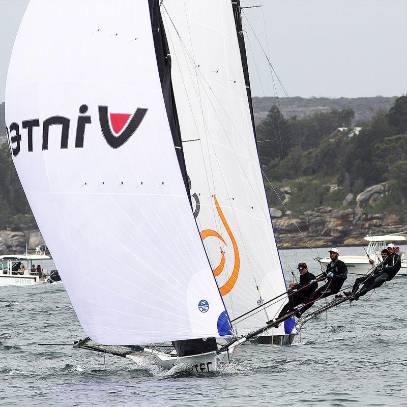 Vintec under pressure for the lead from The Kitchen Maker-Caesarstone on day 1 of the 18ft Skiff Australian Championship photo copyright Frank Quealey taken at Australian 18 Footers League and featuring the 18ft Skiff class
