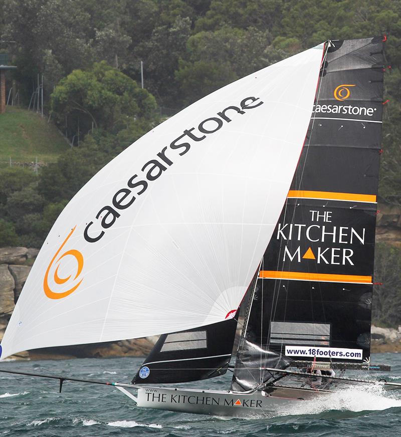 The Kitchen Maker-Caesarstone was consistent in the testing conditions and finished second in Race 4 on day 2 of the 18ft Skiff Australian Championship photo copyright Frank Quealey taken at Australian 18 Footers League and featuring the 18ft Skiff class