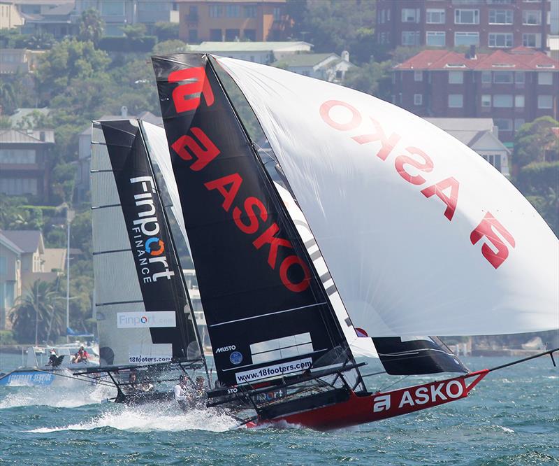 Asko Appliances and Finport Finance are two of the top NSW boats in the 18ft Skiff Australian Championship photo copyright Frank Quealey taken at Australian 18 Footers League and featuring the 18ft Skiff class