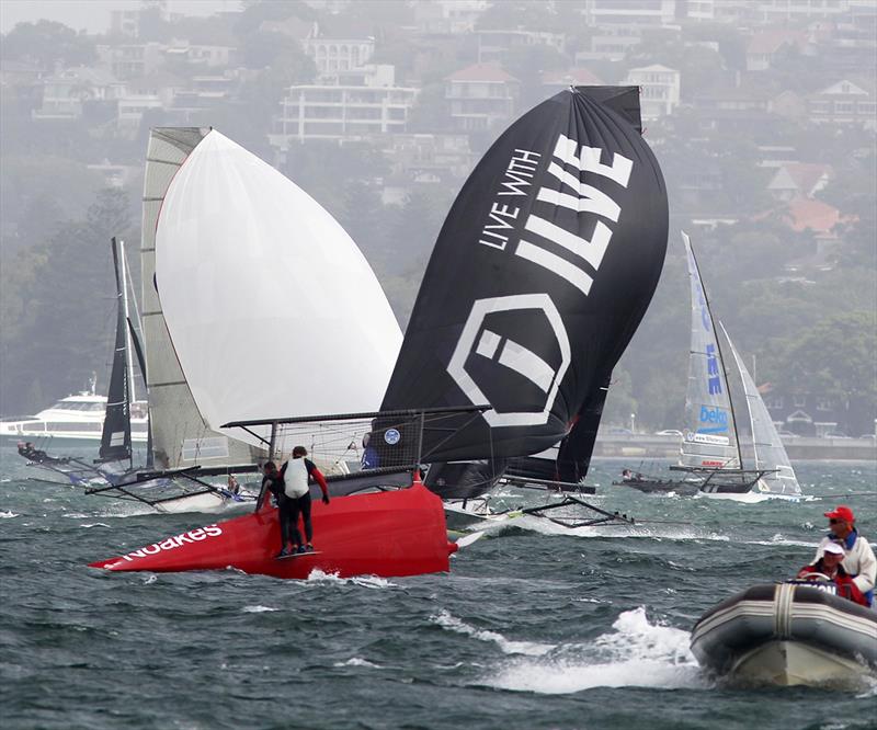 Action and capsizes dominated racing in the 2019 18ft Skiff Australian Championship photo copyright Frank Quealey taken at Australian 18 Footers League and featuring the 18ft Skiff class