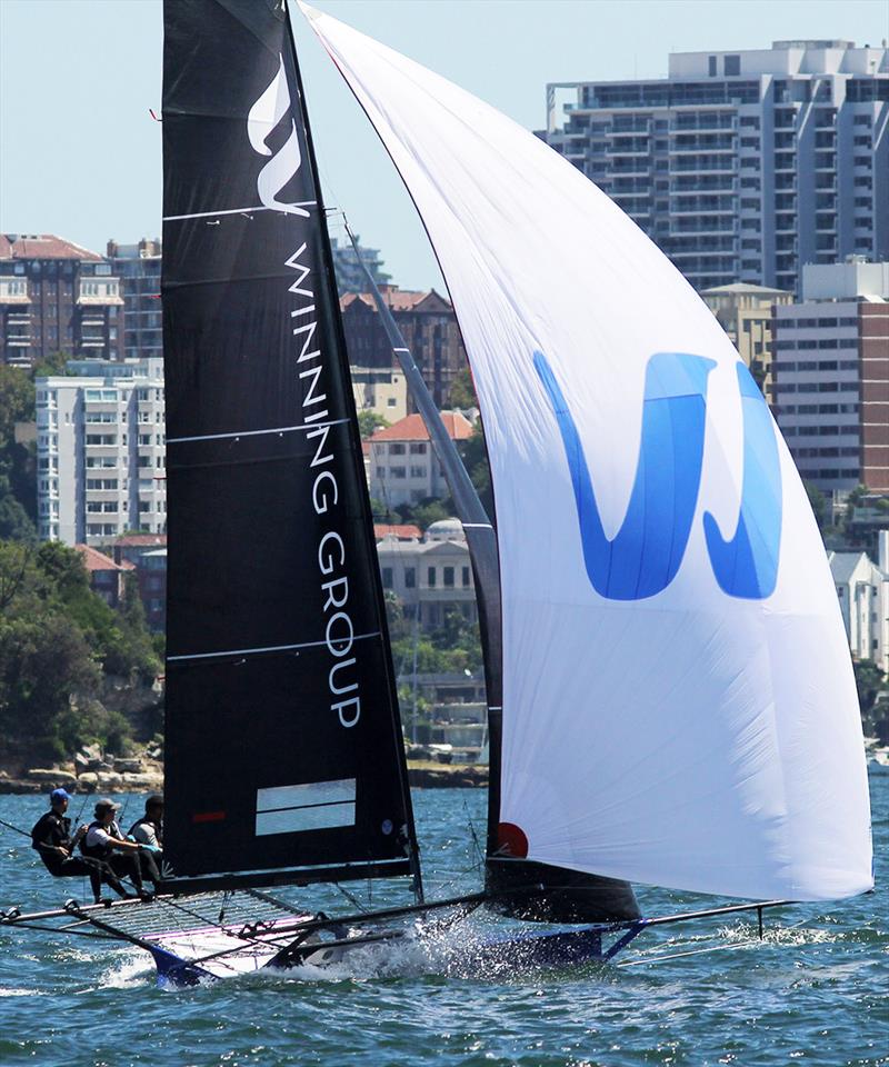 Winning Group the early leader in Race 6 on day 4 of the 18ft Skiff Australian Championship photo copyright Frank Quealey taken at Australian 18 Footers League and featuring the 18ft Skiff class