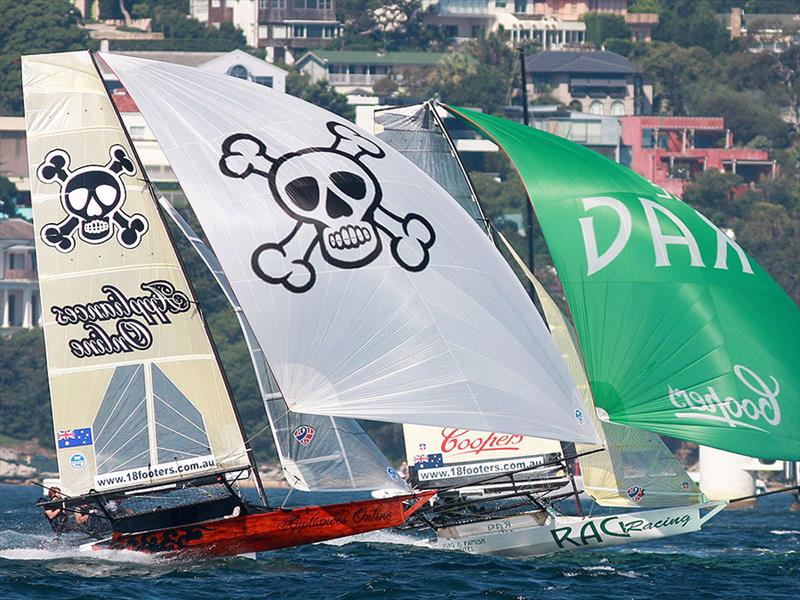 Appliancesonline and The Rag battle it ou in a race at a JJ Giltinan regatta photo copyright Frank Quealey taken at Australian 18 Footers League and featuring the 18ft Skiff class