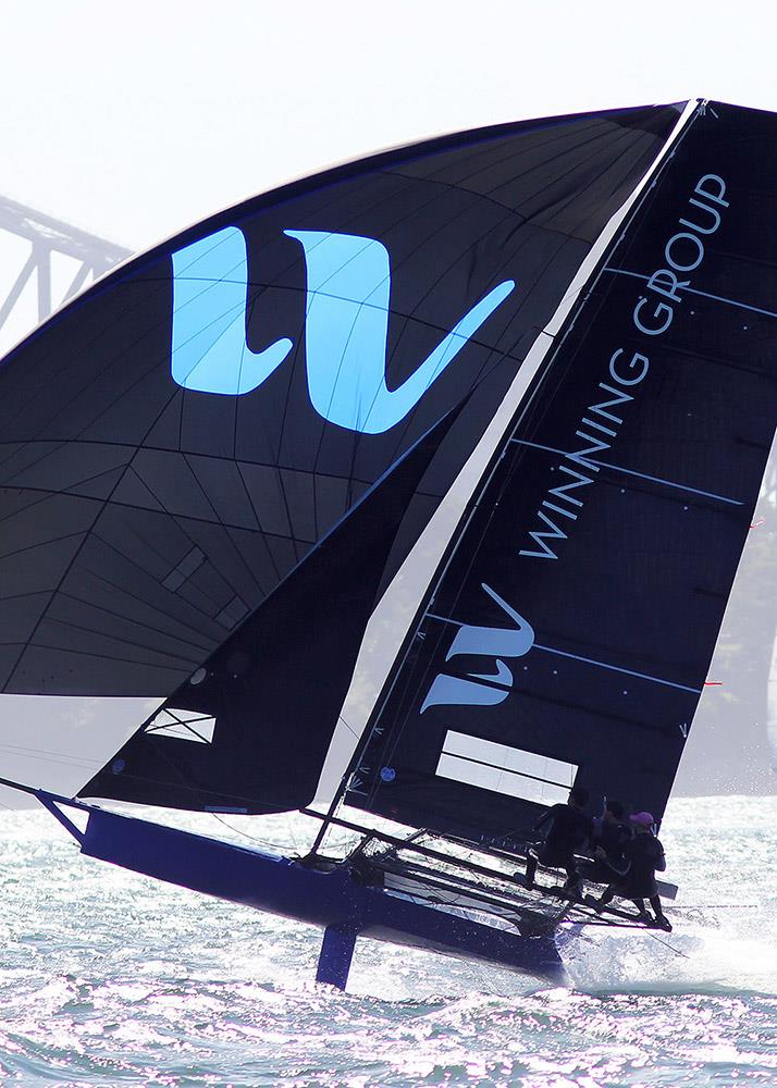 Winning Group 'flies' on Sydney Harbour photo copyright Frank Quealey taken at Australian 18 Footers League and featuring the 18ft Skiff class