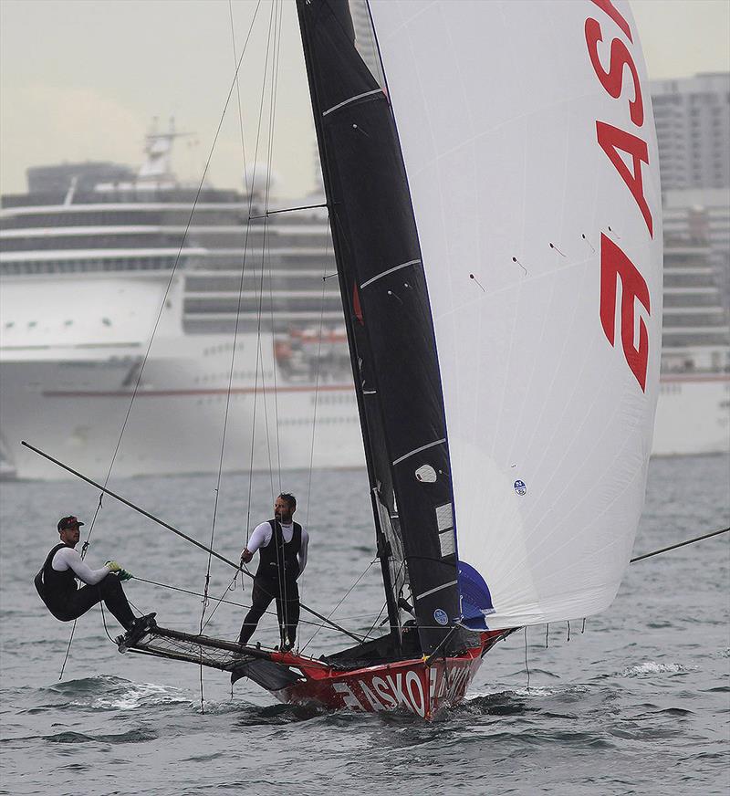 Asko Appliances comes home in third place in fading light on day 4 of the 18ft Skiff JJ Giltinan Championship photo copyright Frank Quealey taken at Australian 18 Footers League and featuring the 18ft Skiff class