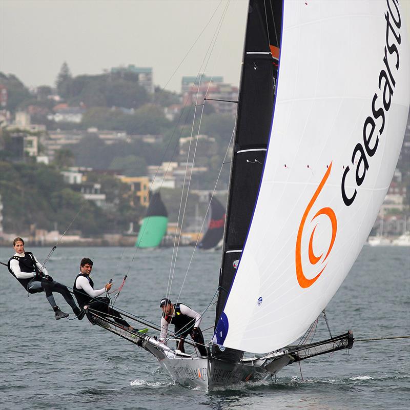 The Kitchen Maker-Caesarstone team gained on the first run back to the bottom mark on day 4 of the 18ft Skiff JJ Giltinan Championship photo copyright Frank Quealey taken at Australian 18 Footers League and featuring the 18ft Skiff class