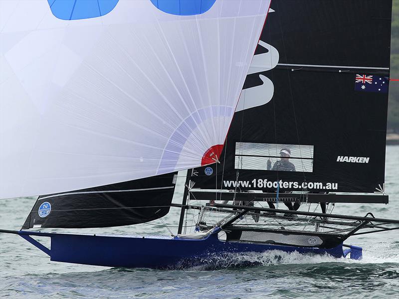 Winning Group approaches the bottom mark in Race 6 on day 5 of the 18ft Skiff JJ Giltinan Championship  photo copyright Frank Quealey taken at Australian 18 Footers League and featuring the 18ft Skiff class