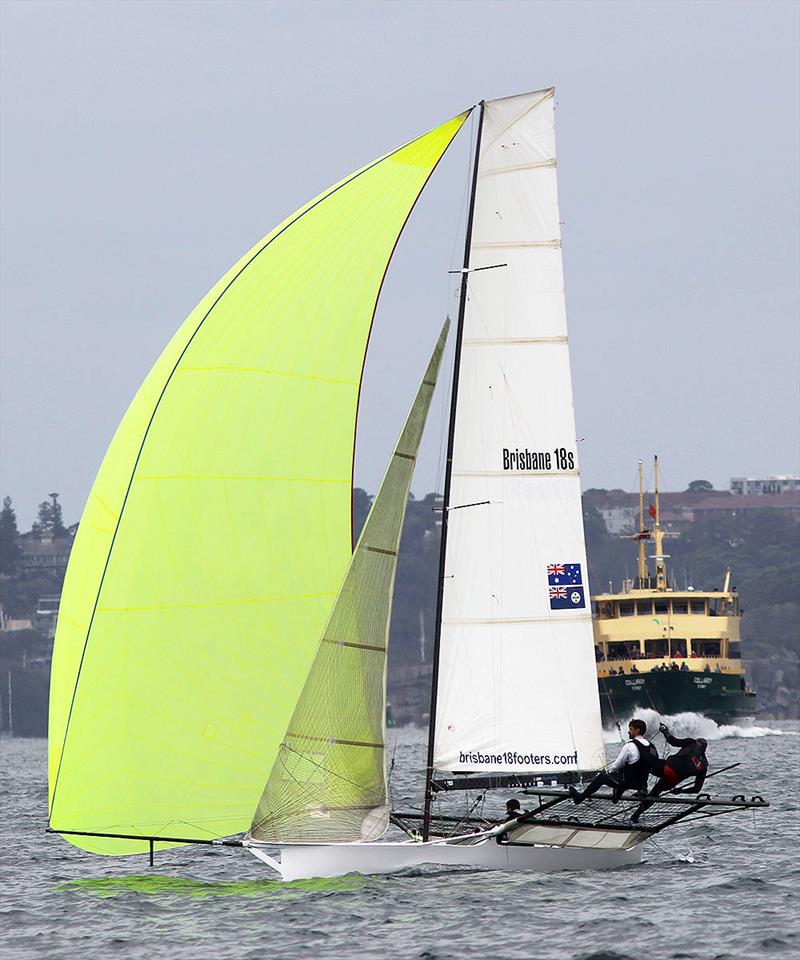 Brisbane 18s on the first lap of Race 7 on day 5 of the 18ft Skiff JJ Giltinan Championship  photo copyright Frank Quealey taken at Australian 18 Footers League and featuring the 18ft Skiff class