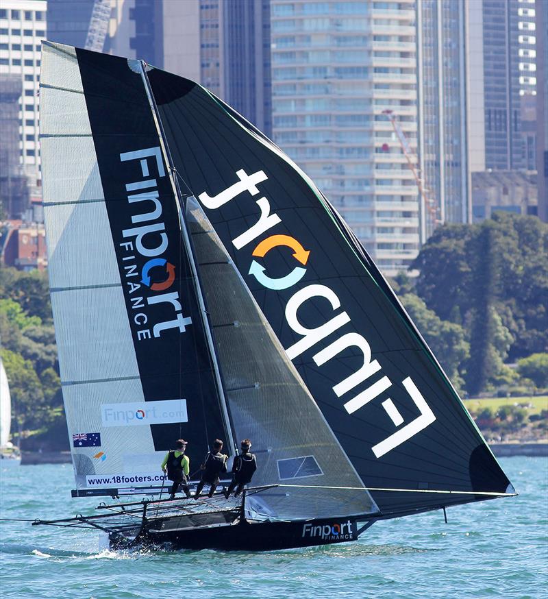 Finport Finance on the way to a third place finish in race 2 of the 18ft Skiff Spring Championship on Sydney Harbour photo copyright Frank Quealey taken at Australian 18 Footers League and featuring the 18ft Skiff class