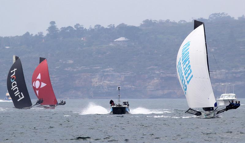 Chasing the winner home in race 4 of the 18ft Skiff Spring Championship on Sydney Harbour photo copyright Frank Quealey taken at Australian 18 Footers League and featuring the 18ft Skiff class