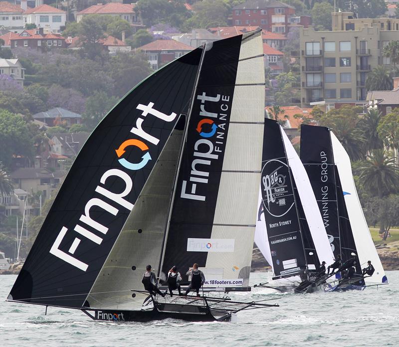 Leaders approach the bottom mark on the first lap of the clong SE course in race 1 of the 18ft Skiff NSW Championship photo copyright Frank Quealey taken at Australian 18 Footers League and featuring the 18ft Skiff class