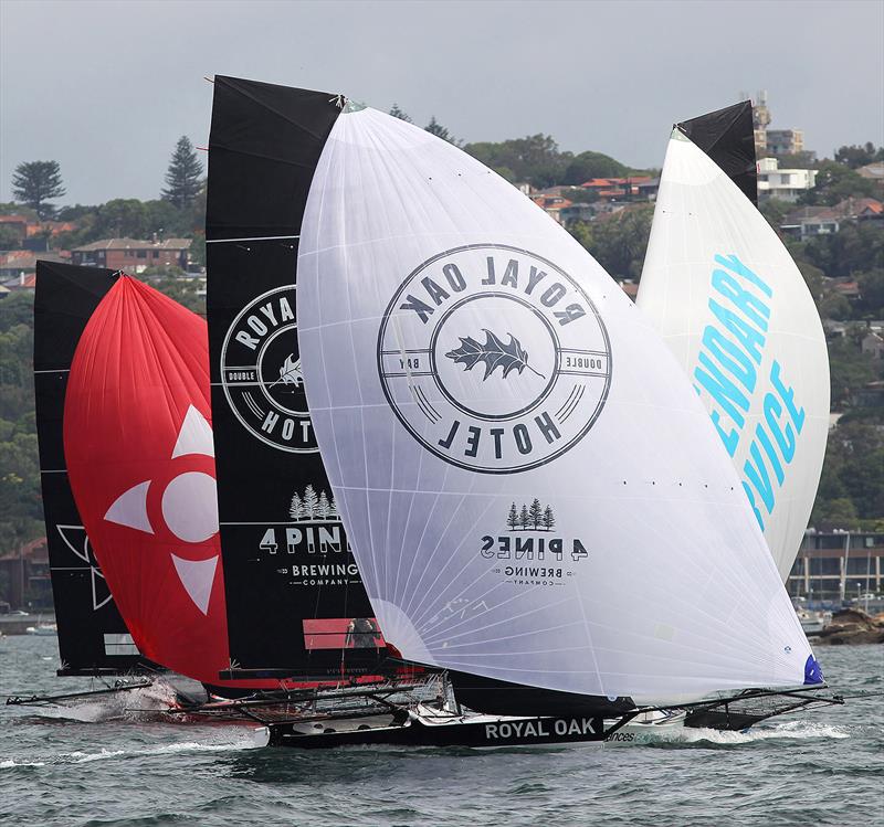 The Oak Double Bay-4 Pines came back strongly in Race 2 after a modest run in the first race on day 1 of the 18ft Skiff Australian Championship photo copyright Frank Quealey taken at Australian 18 Footers League and featuring the 18ft Skiff class