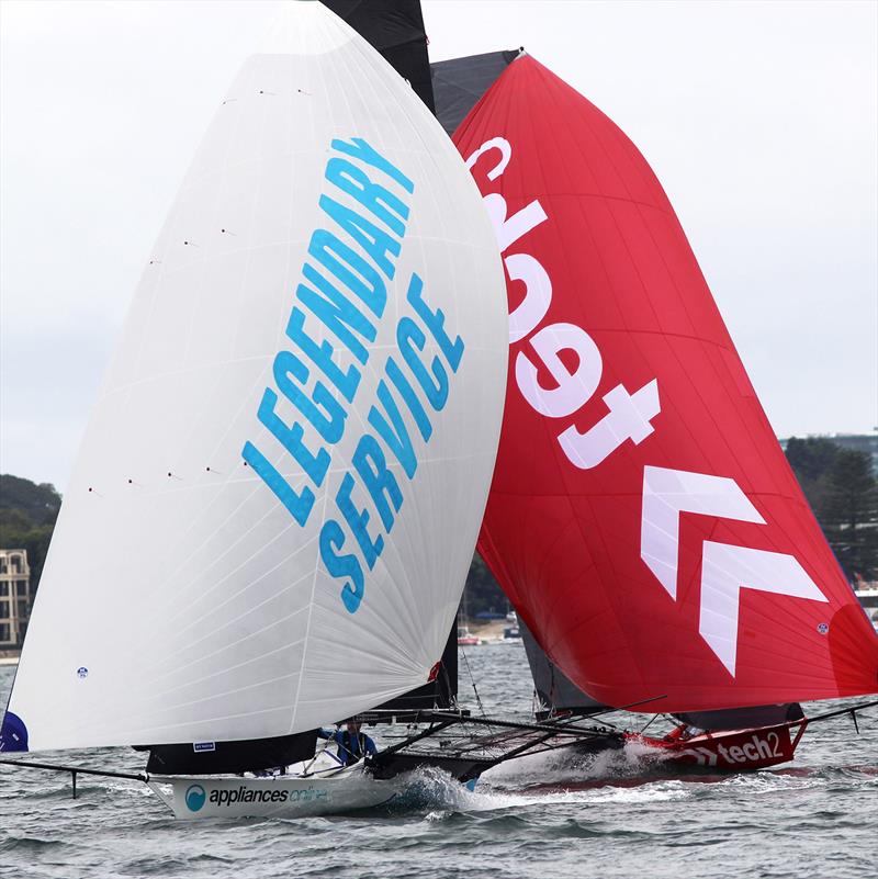 Appliancesonline and Tech2 were near the lead for most of day 1 of the 18ft Skiff Australian Championship photo copyright Frank Quealey taken at Australian 18 Footers League and featuring the 18ft Skiff class