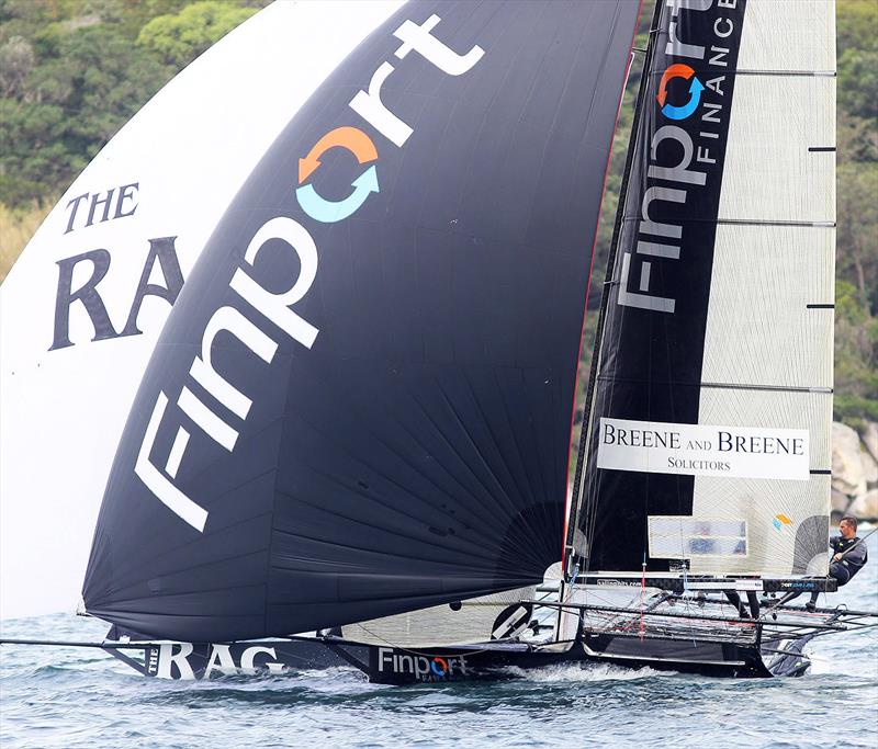 Finport Finance narrowly defeats Rag and Famish Hotel in Race 2 on day 1 of the 18ft Skiff Australian Championship photo copyright Frank Quealey taken at Australian 18 Footers League and featuring the 18ft Skiff class