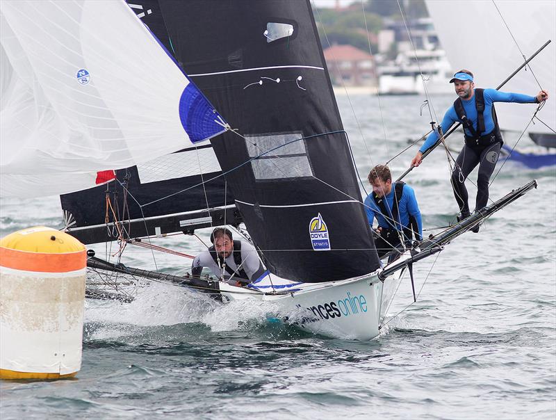 Appliancesonline team prepare for a bottom mark rounding on day 1 of the 18ft Skiff Australian Championship photo copyright Frank Quealey taken at Australian 18 Footers League and featuring the 18ft Skiff class