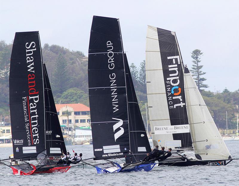 Finport Finance pulls off a stunning port tack manouvre at the start of Race 1 on day 1 of the 18ft Skiff Australian Championship photo copyright Frank Quealey taken at Australian 18 Footers League and featuring the 18ft Skiff class