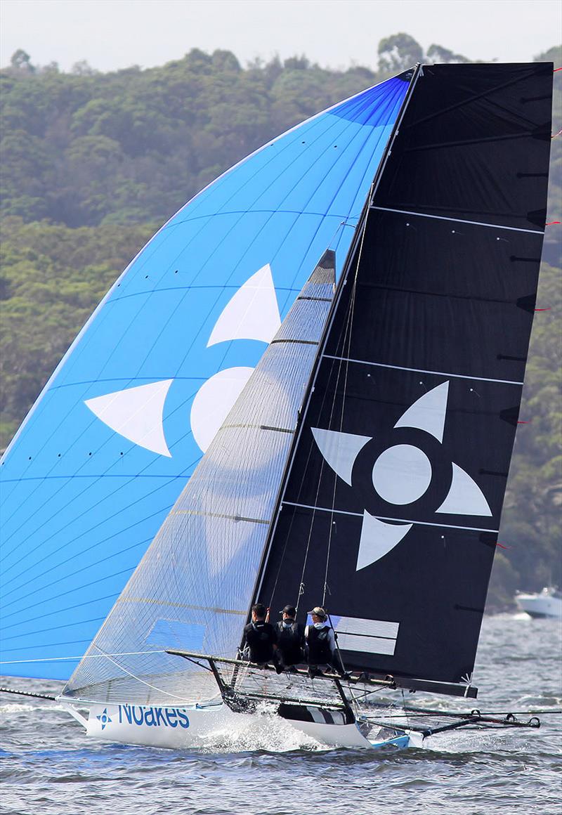 Yvette Heritage brought Noakes Blue home in 7th place in Race 7 on day 4 of the 18ft Skiff Australian Championship photo copyright Frank Quealey taken at Australian 18 Footers League and featuring the 18ft Skiff class