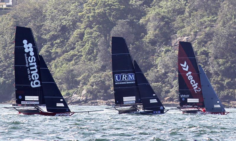 The three teams which battled for victory over the final lap of the course in Race 9 on day 6 of the 18ft Skiff Australian Championship - photo © Frank Quealey