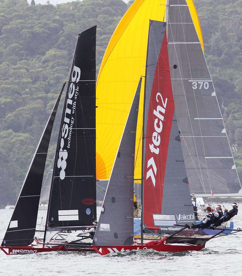 The only moment Tech2 was challenged strongly during race 16 of the 18ft Skiff Club Championship on Sydney Harbour photo copyright Frank Quealey taken at Australian 18 Footers League and featuring the 18ft Skiff class