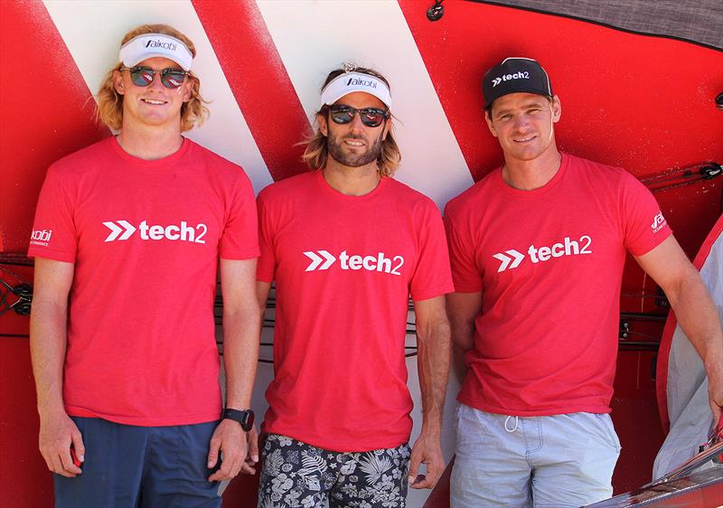 The Tech2 team (l-r) Charlie Wyatt, Jack Macartney, Trent Barnabas photo copyright Frank Quealey taken at Australian 18 Footers League and featuring the 18ft Skiff class