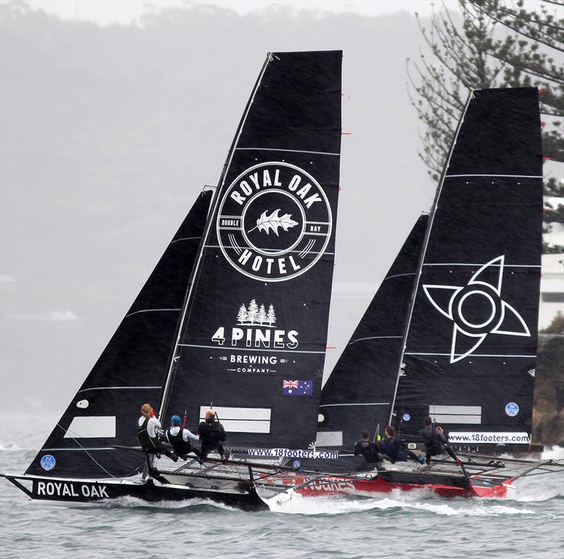 The Oak Double Bay-4 Pines powers over Noakesailing in race 1 of the 2020 18ft Skiff JJ Giltinan Championship - photo © Frank Quealey