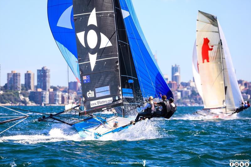 The Honda Marine team seal their third 18ft Skiff JJ Giltinan Championship title in a row photo copyright Nic Douglass / www.AdventuresofaSailorGirl.com taken at Australian 18 Footers League and featuring the 18ft Skiff class