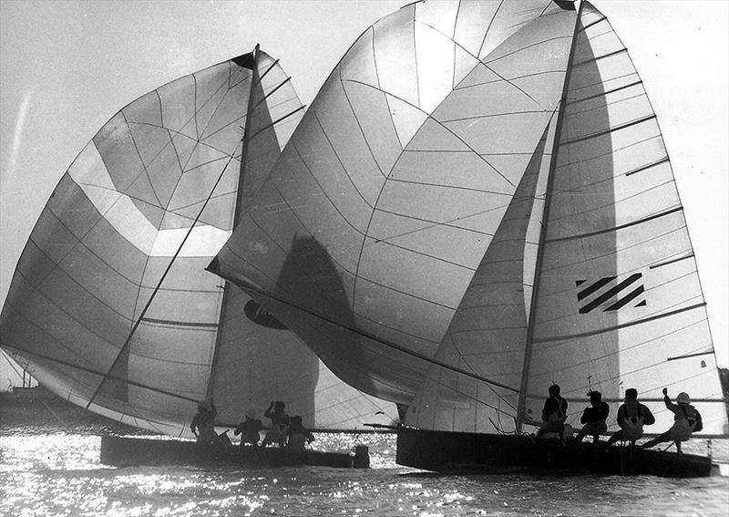 TraveLodge defeated Willie B in a 1969 Sail-off for the Giltinan Championship on the Brisbane River photo copyright Archive taken at Brisbane 18 Footers Sailing Club and featuring the 18ft Skiff class