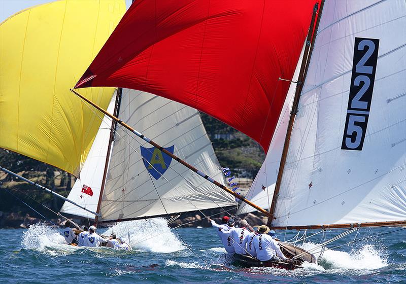 The Mistake, the historical 18 which John Winning will skipper in 2021, chases Alruth downwind - photo © Frank Quealey