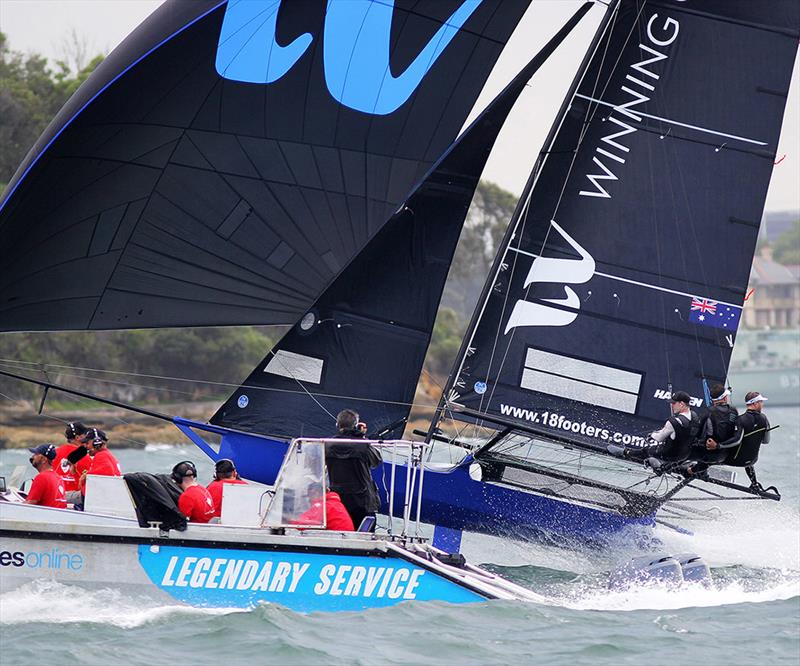 AeroMedia video team get as close to the action as possible to catch Winning Group on a flying spinnaker run - photo © Frank Quealey