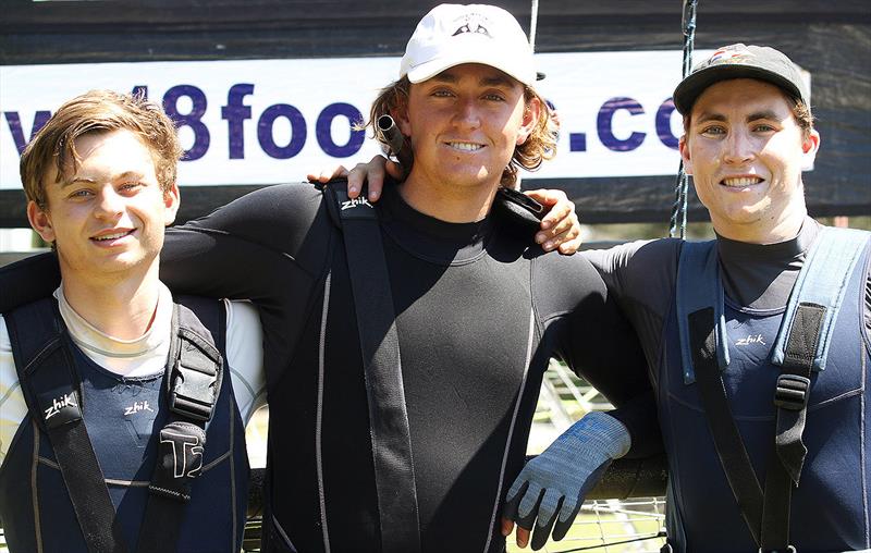 The rookie Vintec team members (l-r) Alex Marinelli, Flynn Twomey, Tom Cunich photo copyright Frank Quealey taken at Australian 18 Footers League and featuring the 18ft Skiff class