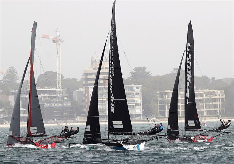 Three 18ft Skiffs work their way to the windward mark in Rose Bay - photo © Frank Quealey